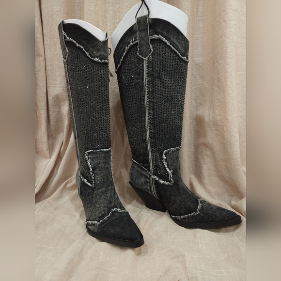 RHINESTONE DENIM COWGIRL BOOTS BY ZARA - Picture 4 of 15